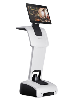 temi V3 の白い実機。上部に画面、下部に走行部